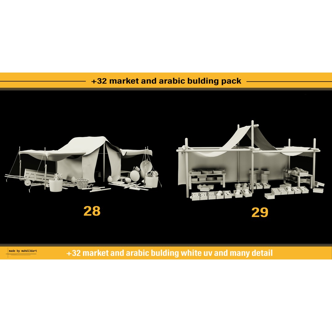 Arabic Buildings Pack 3D Model – Detailed Market Structures, Blender & FBX - View 17
