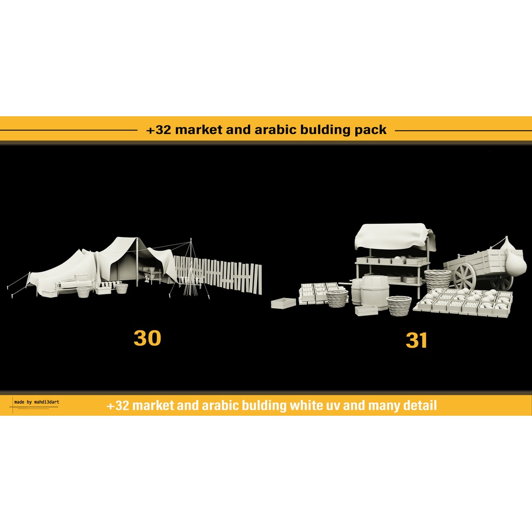 Arabic Buildings Pack 3D Model – Detailed Market Structures, Blender & FBX - View 18