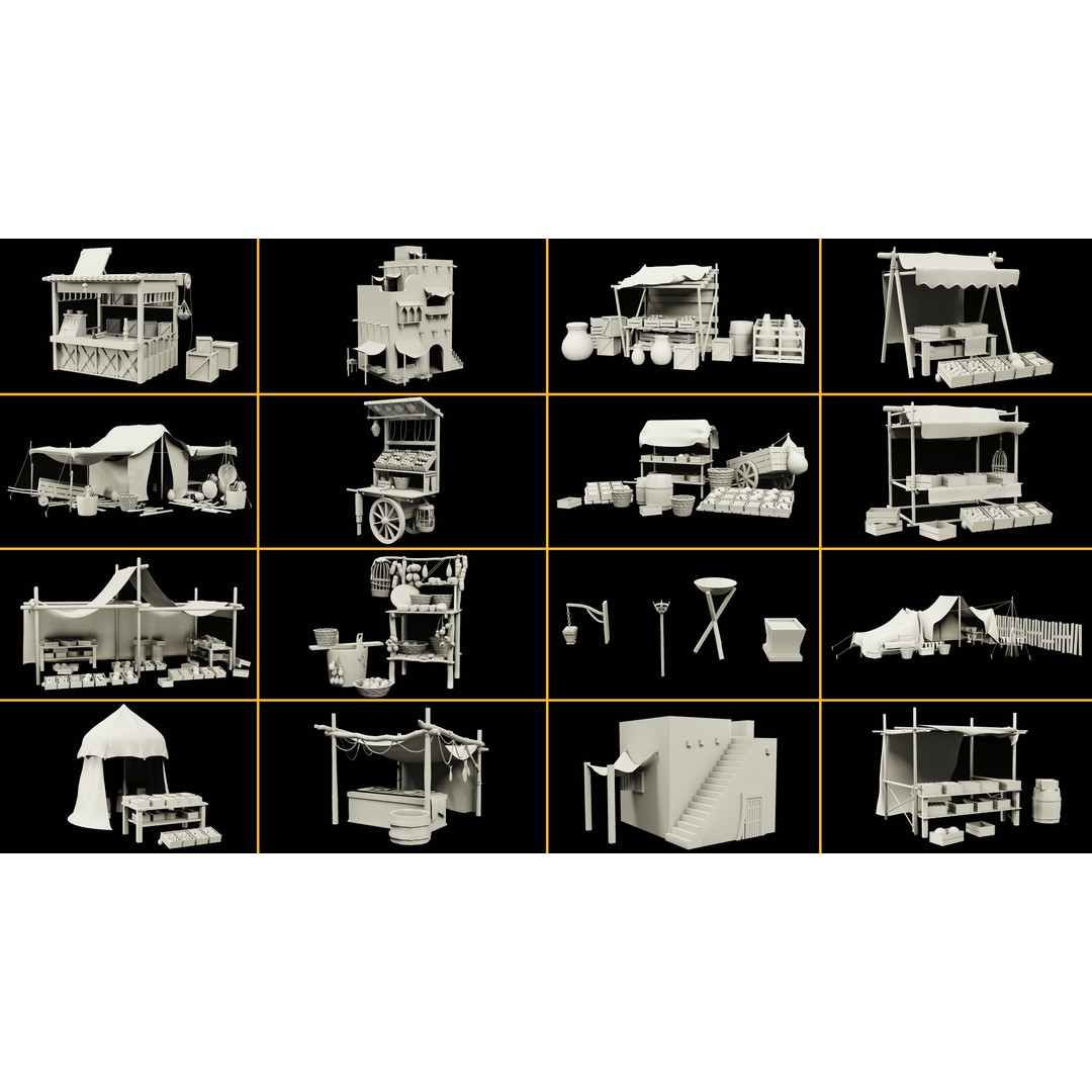 Arabic Buildings Pack 3D Model – Detailed Market Structures, Blender & FBX - View 20