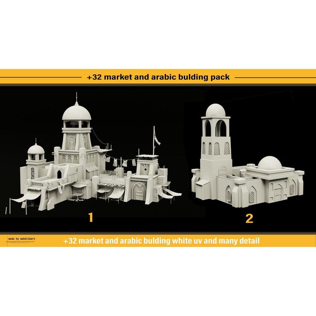 Arabic Buildings Pack 3D Model – Detailed Market Structures, Blender & FBX - View 6