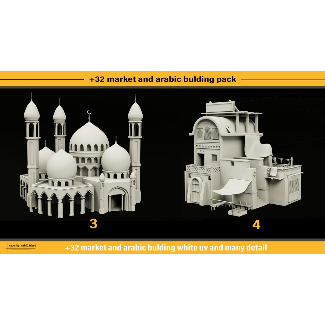 Arabic Buildings Pack 3D Model – Detailed Market Structures, Blender & FBX - View 7