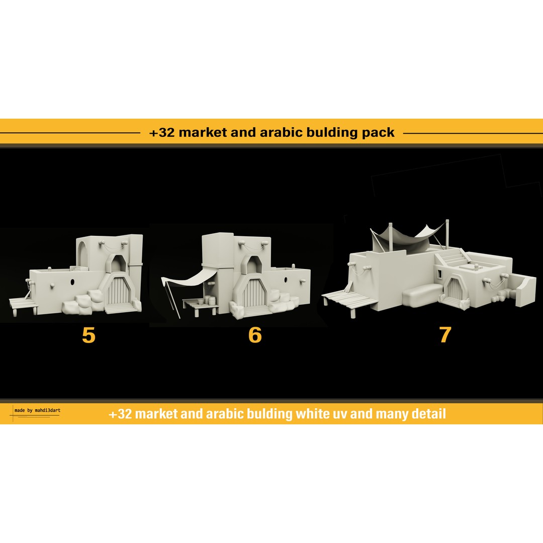 Arabic Buildings Pack 3D Model – Detailed Market Structures, Blender & FBX - View 8