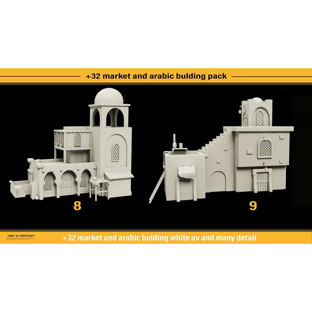 Arabic Buildings Pack 3D Model – Detailed Market Structures, Blender & FBX - View 9