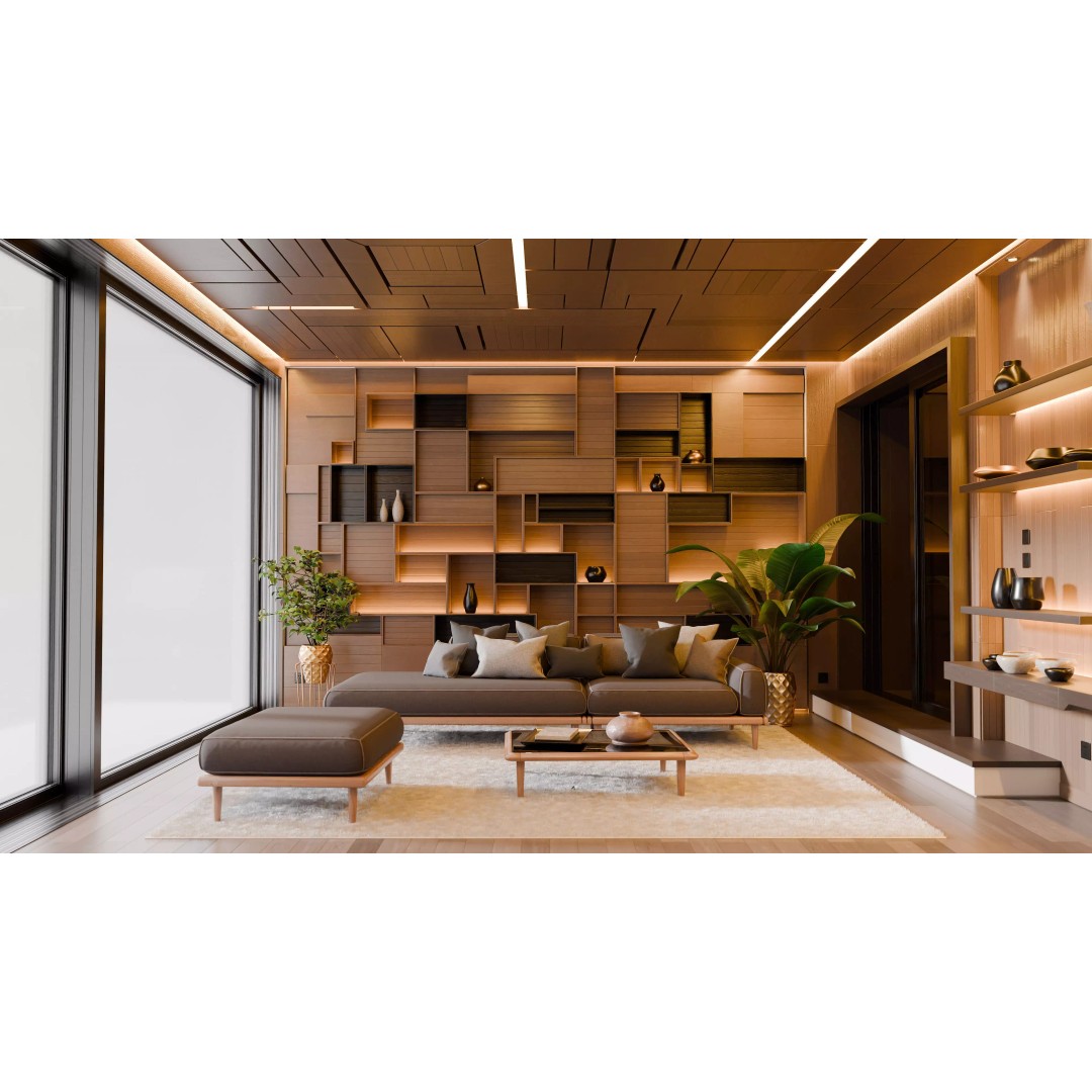 Modern Abstract Wooden Living Room 3D Model – High Poly PBR Asset, Blender, FBX - View 2