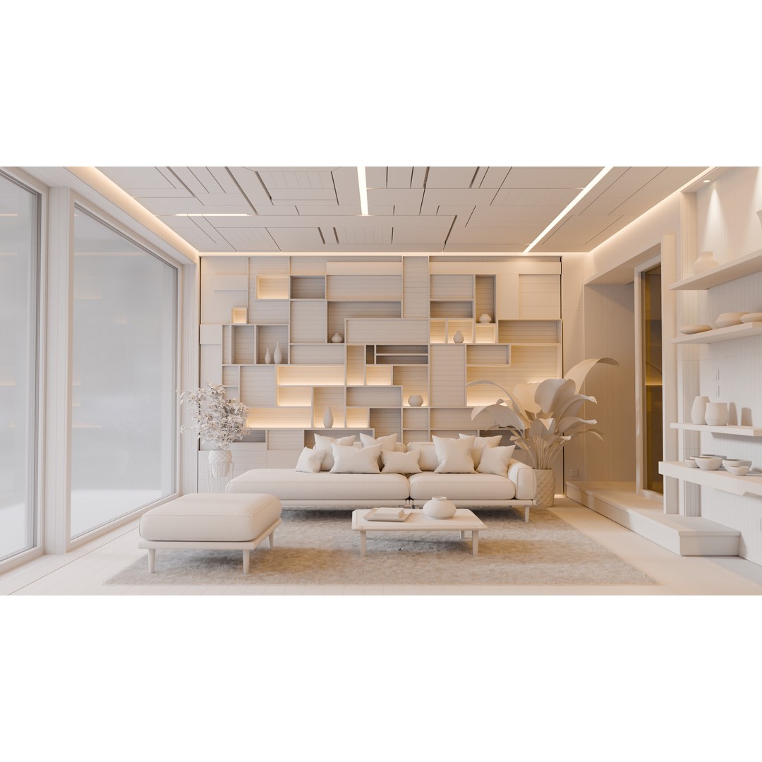 Modern Abstract Wooden Living Room 3D Model – High Poly PBR Asset, Blender, FBX - View 7