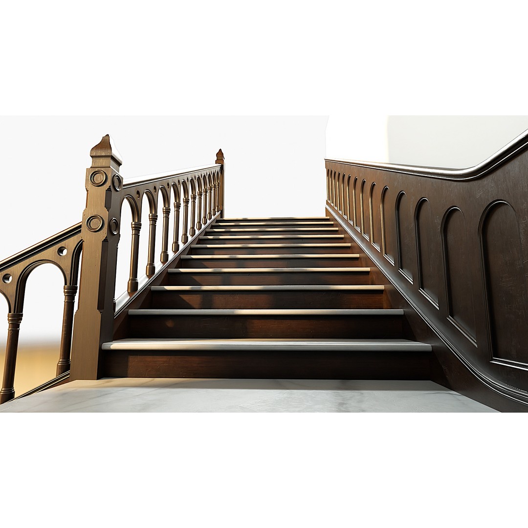 Wooden Staircase 3D Model – Vintage Modular Design, FBX - View 10