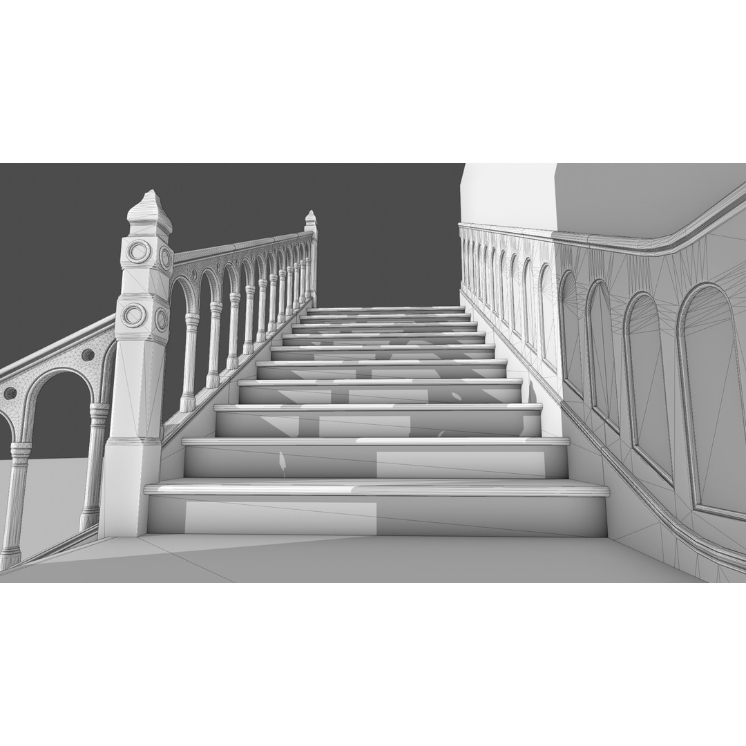 Wooden Staircase 3D Model – Vintage Modular Design, FBX - View 11