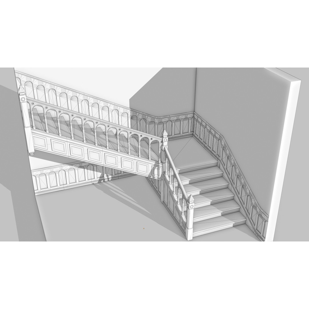 Wooden Staircase 3D Model – Vintage Modular Design, FBX - View 5
