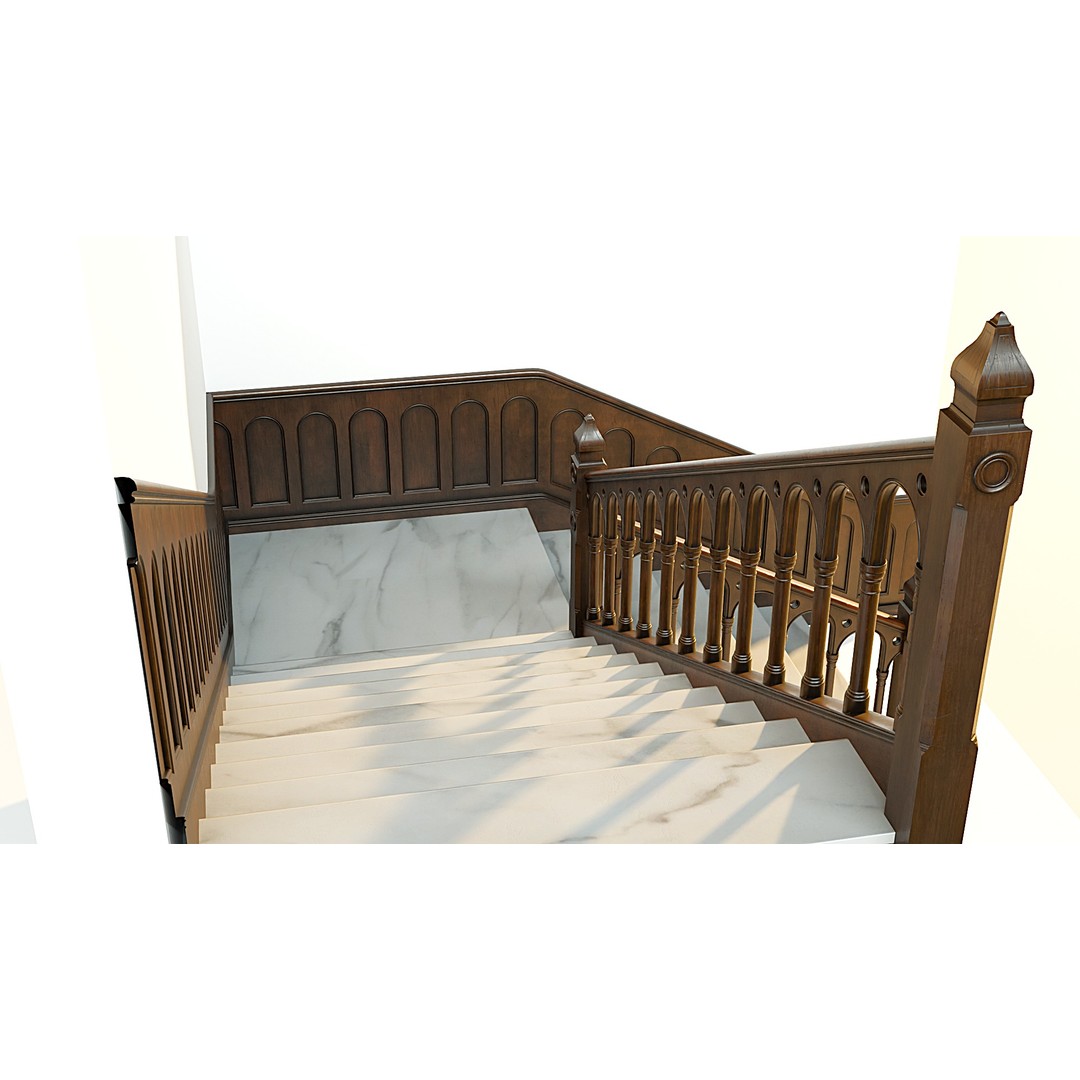 Wooden Staircase 3D Model – Vintage Modular Design, FBX - View 6