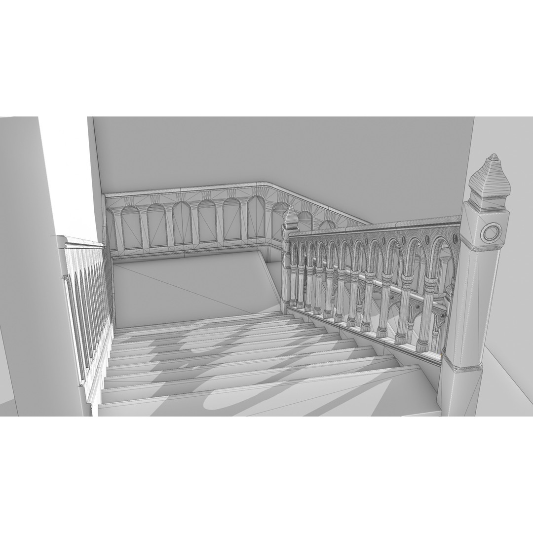Wooden Staircase 3D Model – Vintage Modular Design, FBX - View 7