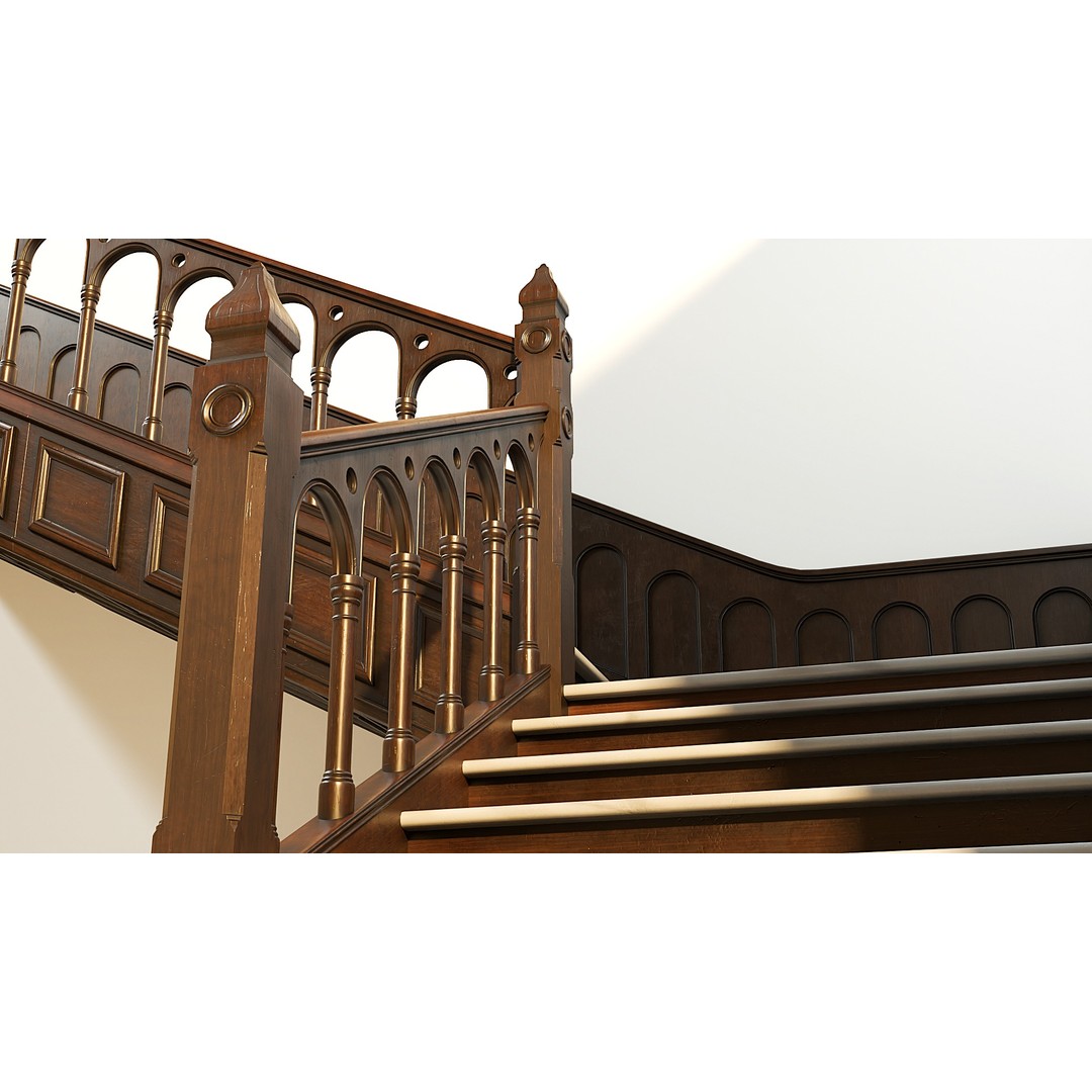 Wooden Staircase 3D Model – Vintage Modular Design, FBX - View 8
