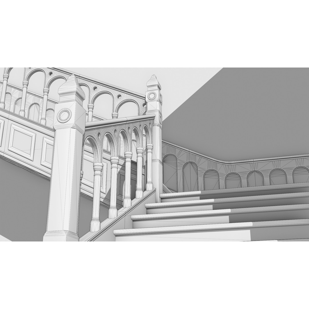 Wooden Staircase 3D Model – Vintage Modular Design, FBX - View 9