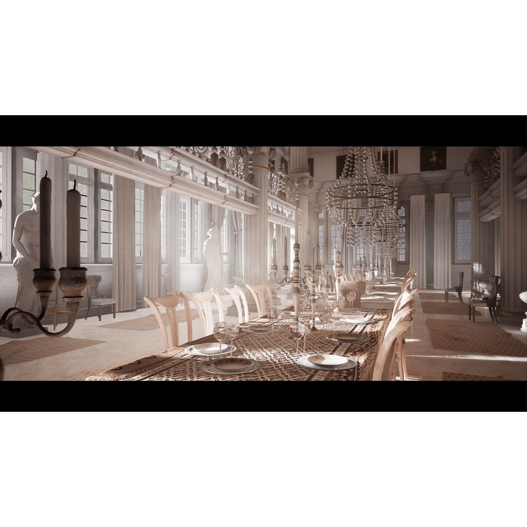 Palace Hall 3D Model – Low Poly Victorian Interior, Game Ready - View 12