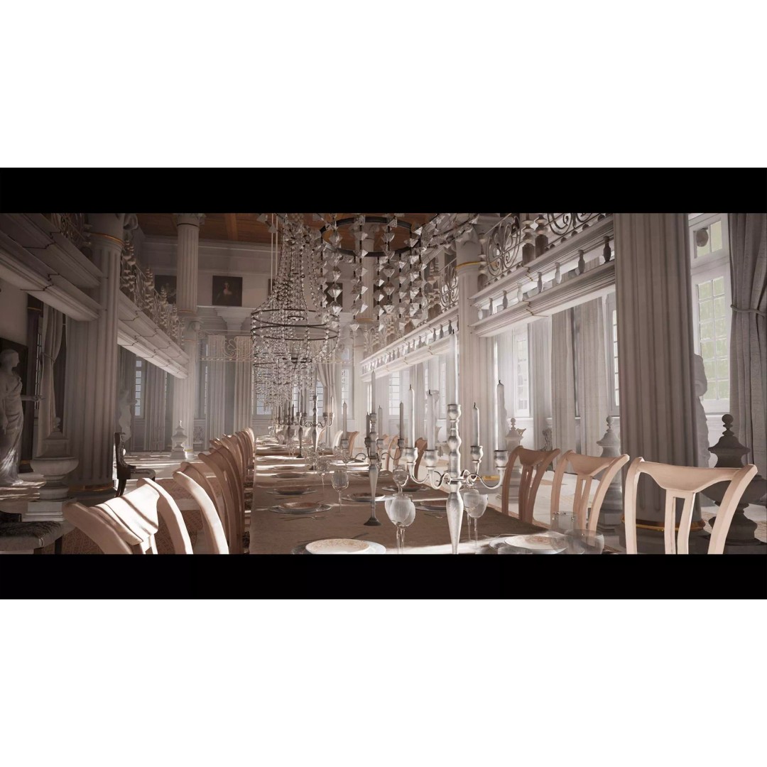 Palace Hall 3D Model – Low Poly Victorian Interior, Game Ready - View 2