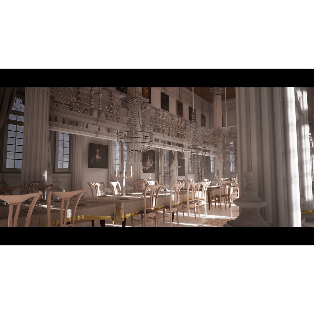 Palace Hall 3D Model – Low Poly Victorian Interior, Game Ready - View 4