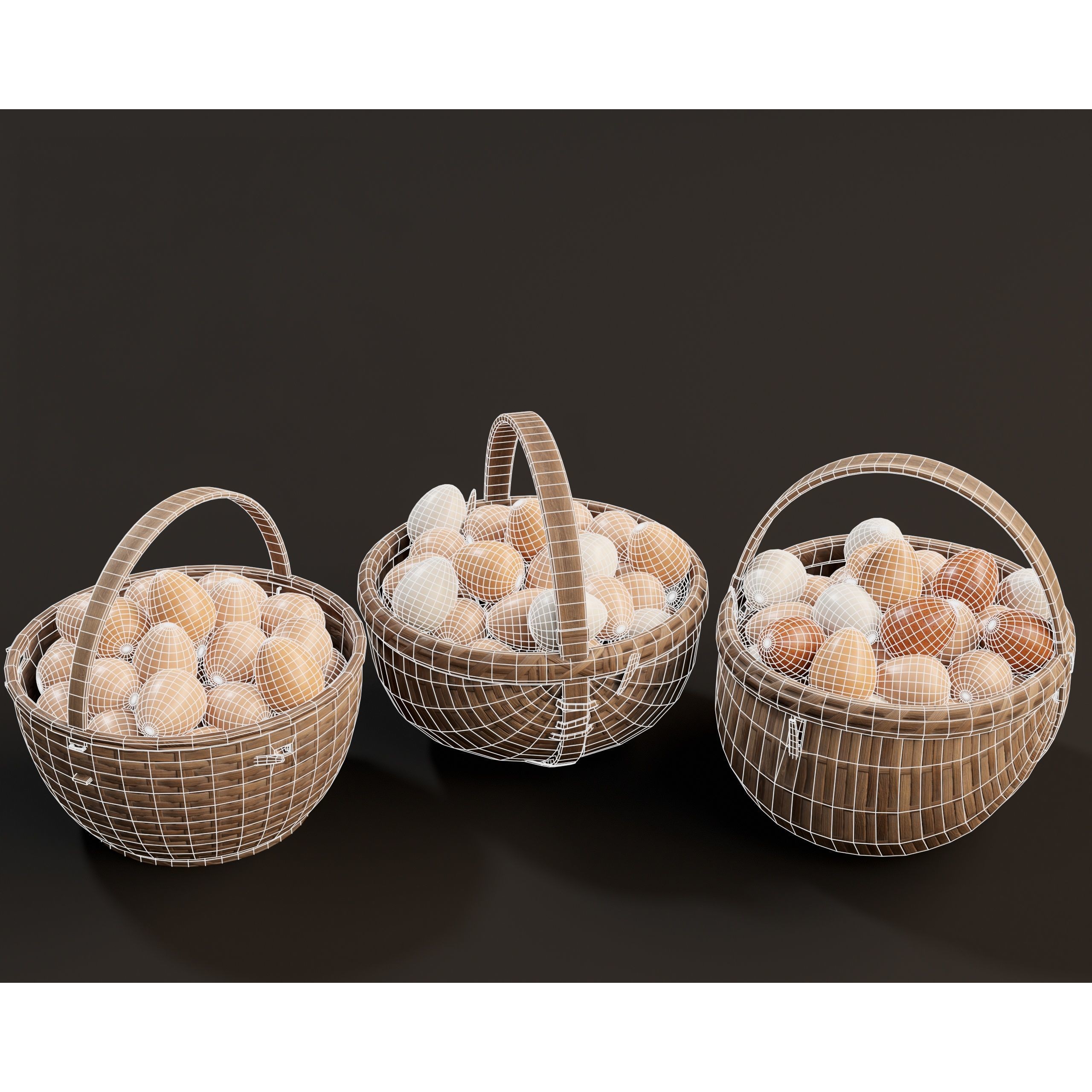 Eggs Baskets - Low-Poly Game-Ready 3D Model - View 4