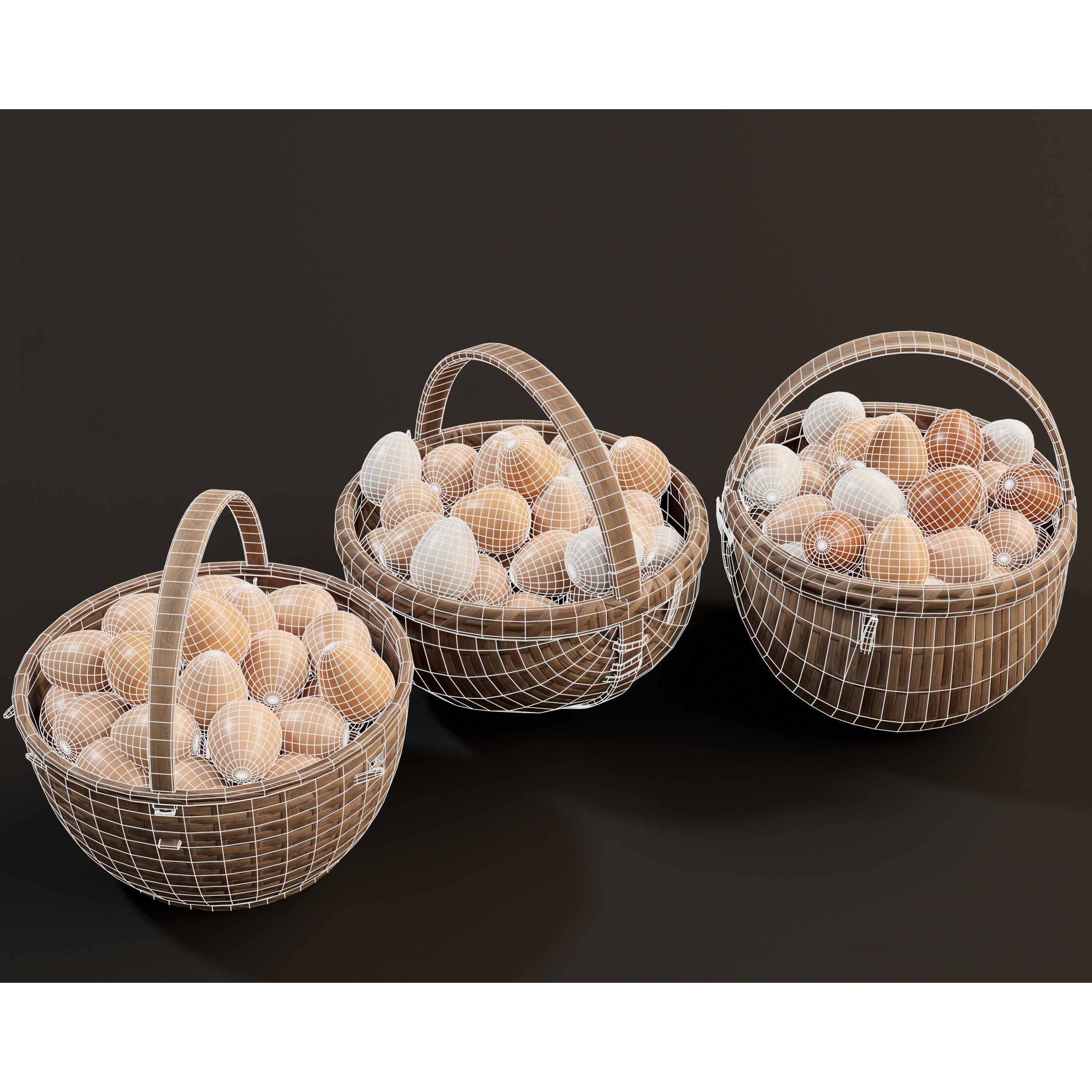 Eggs Baskets - Low-Poly Game-Ready 3D Model - View 8