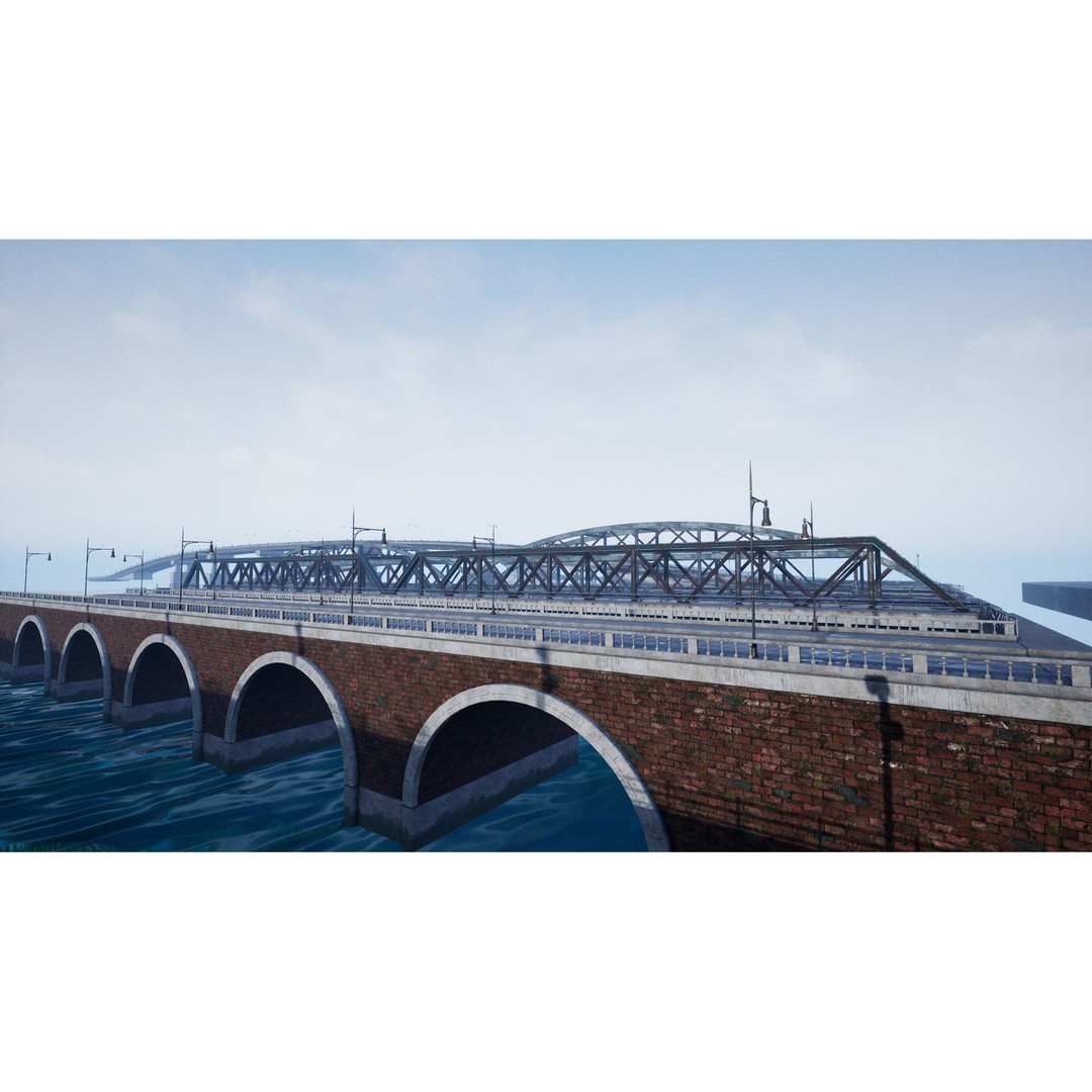 Bridge and Tunnel 3D Model – Low-Poly Modular City Asset, FBX - View 9
