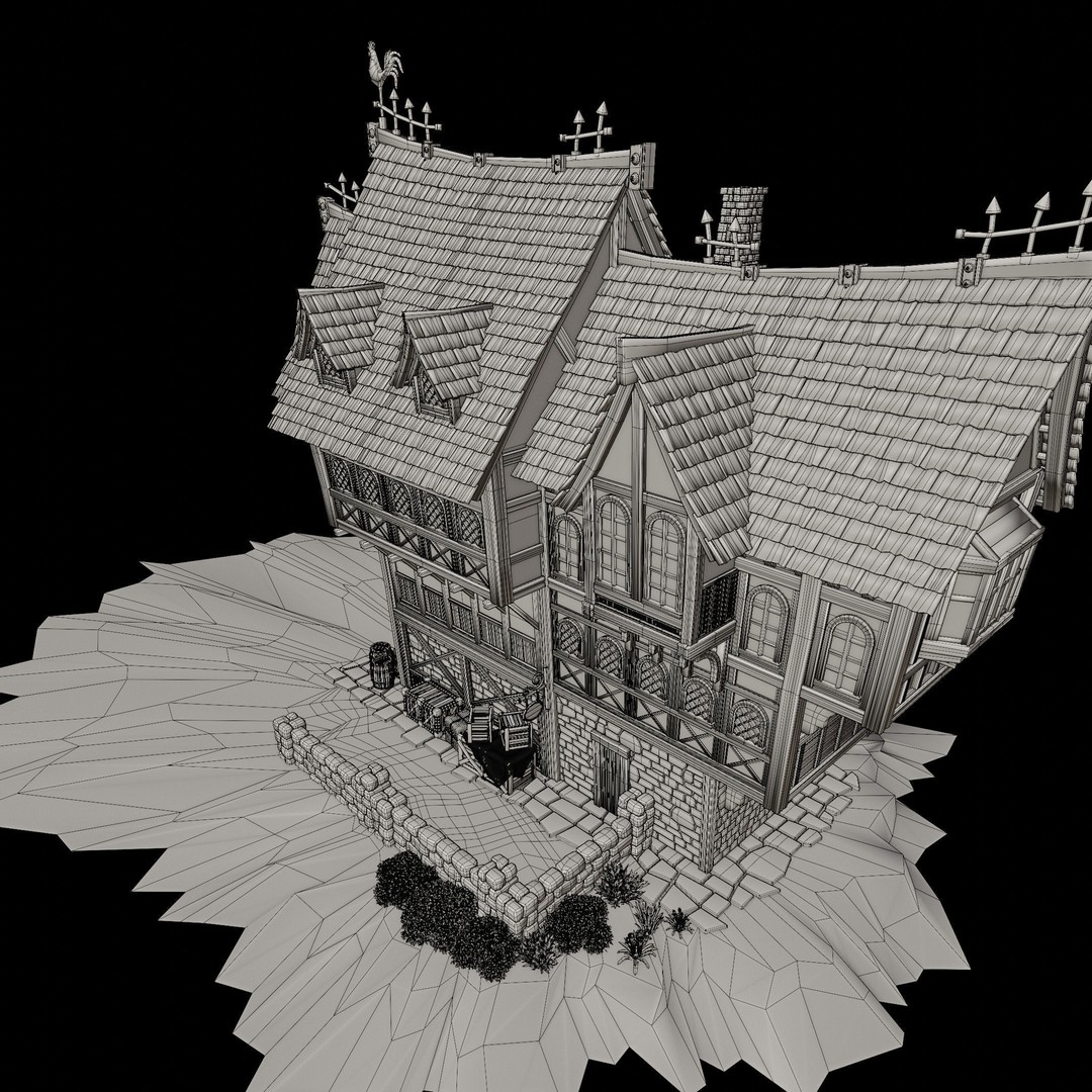 Medieval Building 3D Model – Stylized Low-Poly Game Asset, FBX