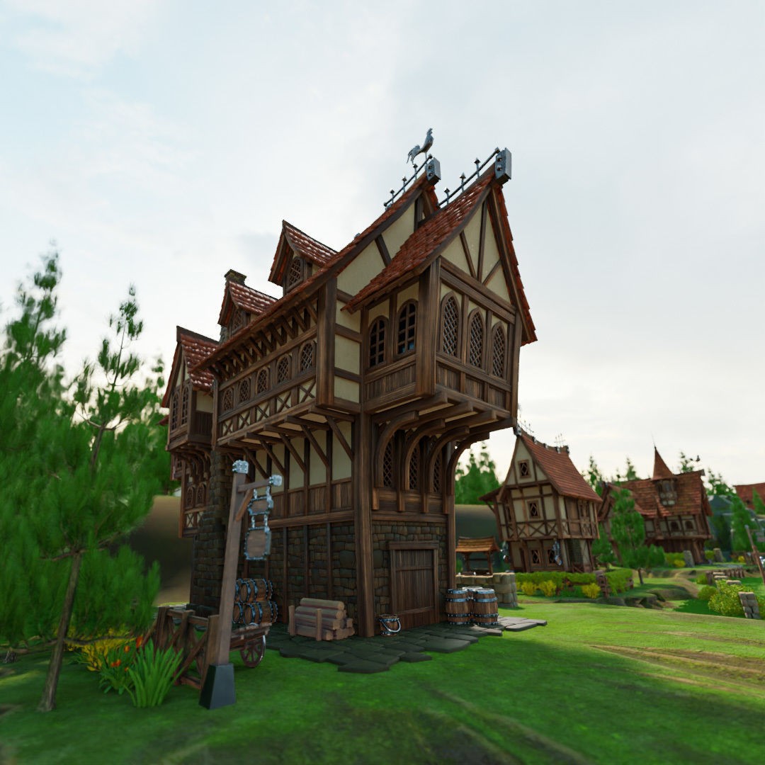 Medieval Building 3D Model – Stylized Low-Poly Game Asset, FBX - View 3