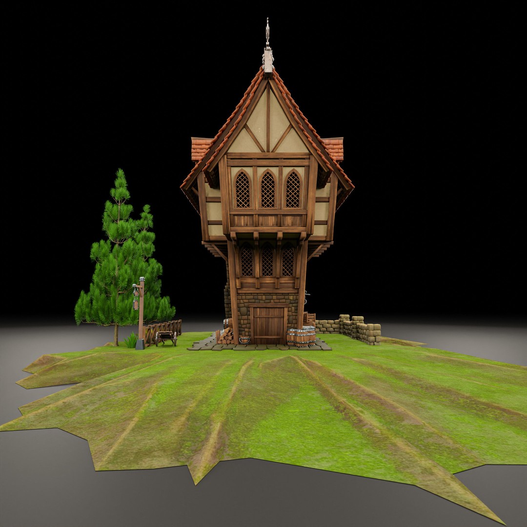 Medieval Building 3D Model – Stylized Low-Poly Game Asset, FBX - View 4