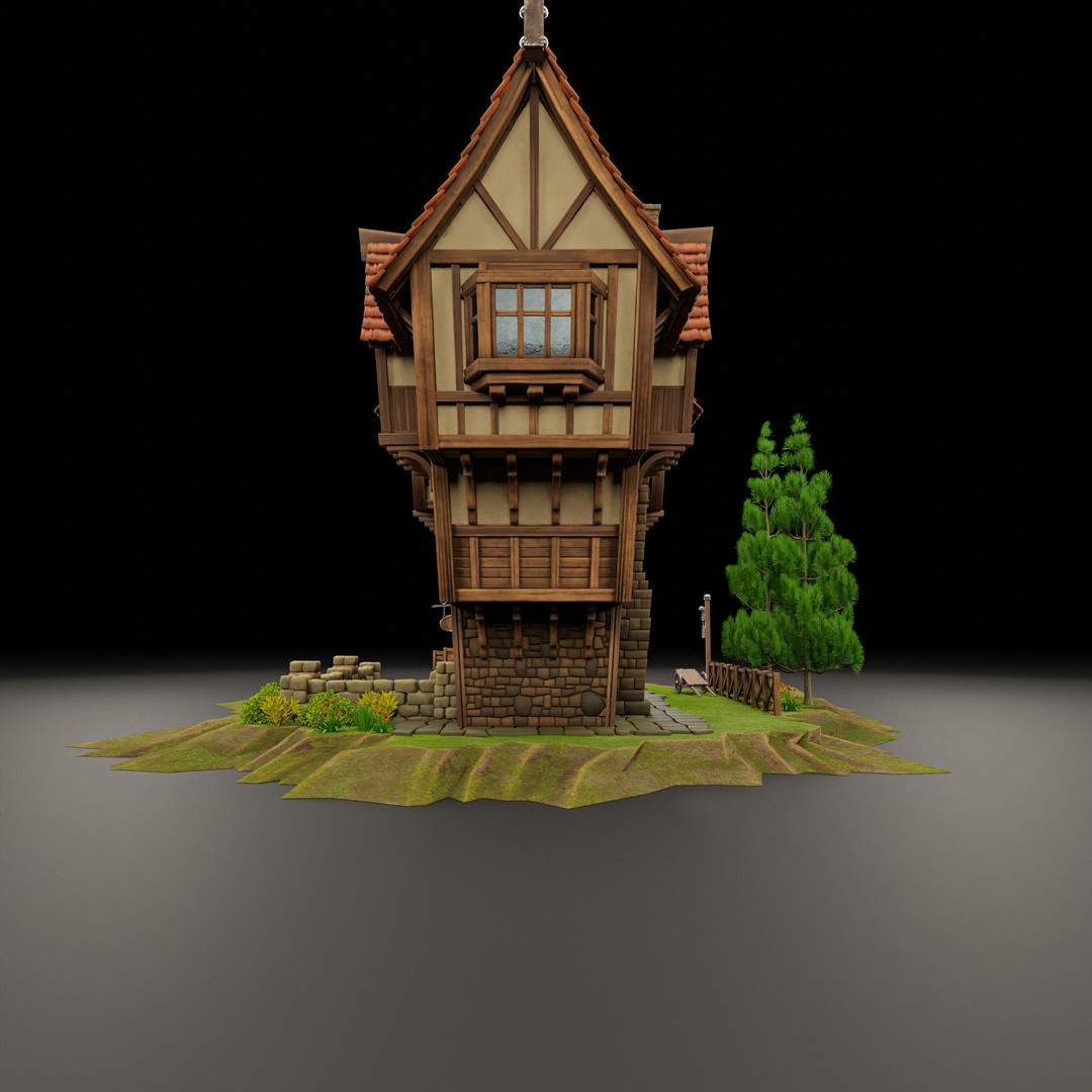 Medieval Building 3D Model – Stylized Low-Poly Game Asset, FBX - View 8