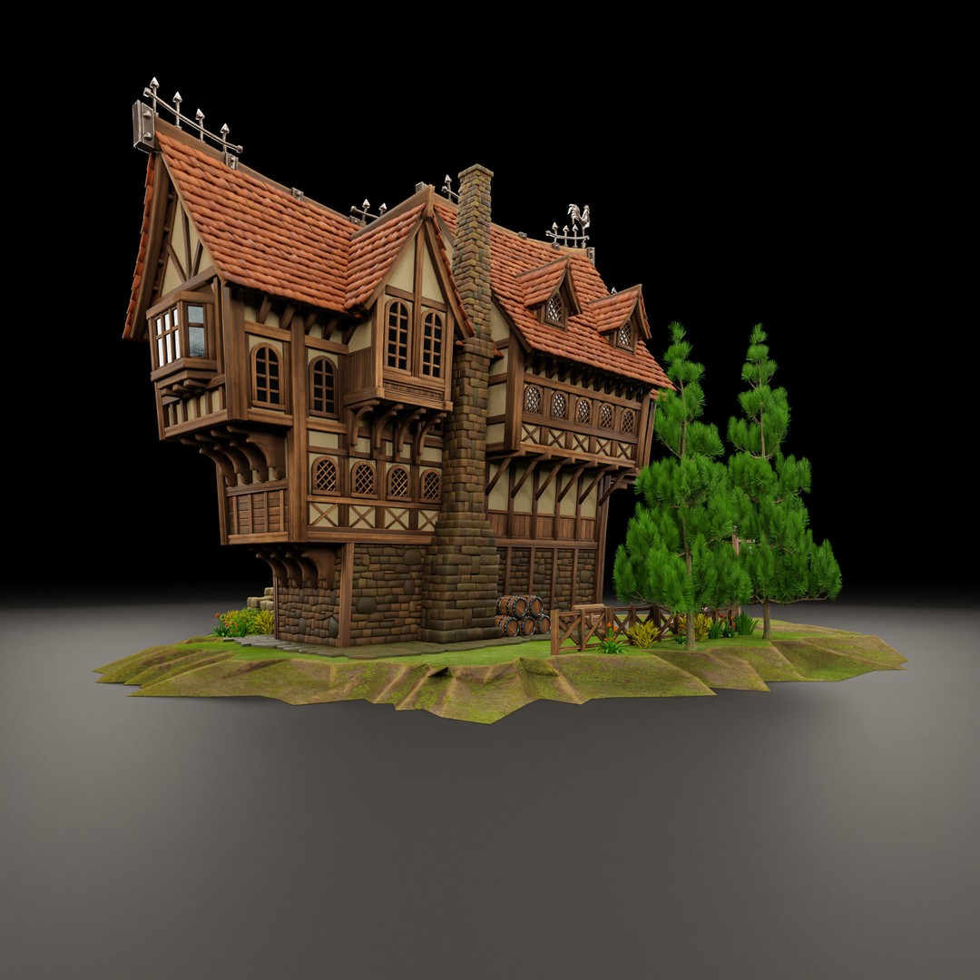 Medieval Building 3D Model – Stylized Low-Poly Game Asset, FBX - View 9