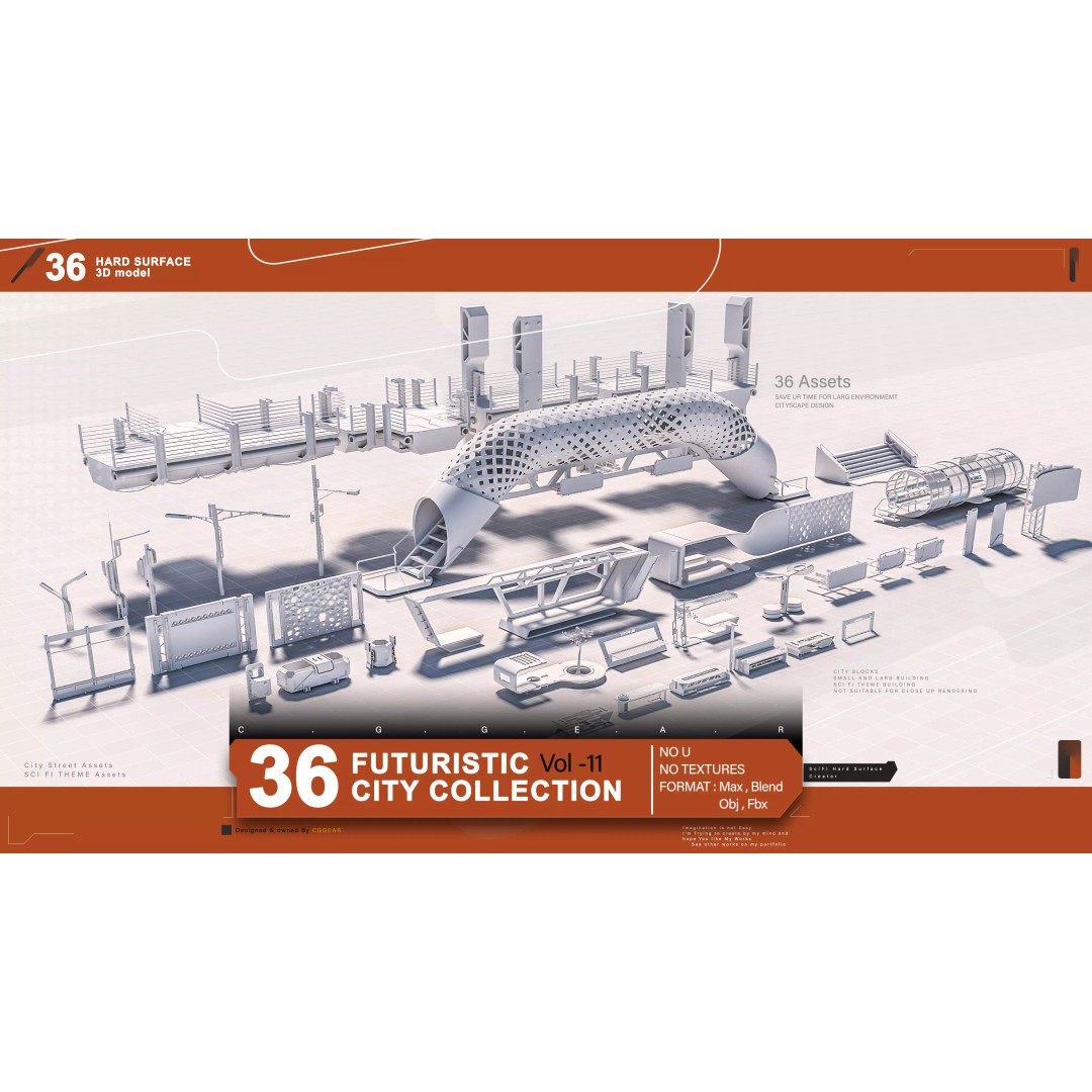 Futuristic Sci-Fi City Collection Vol 11 3D Model – Architectural Elements, FBX, OBJ - View 2