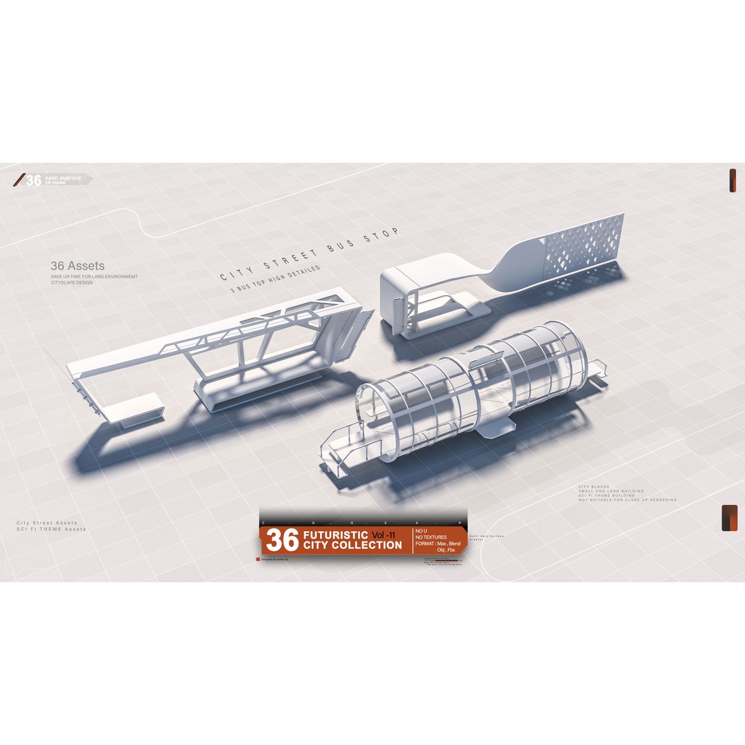 Futuristic Sci-Fi City Collection Vol 11 3D Model – Architectural Elements, FBX, OBJ - View 3