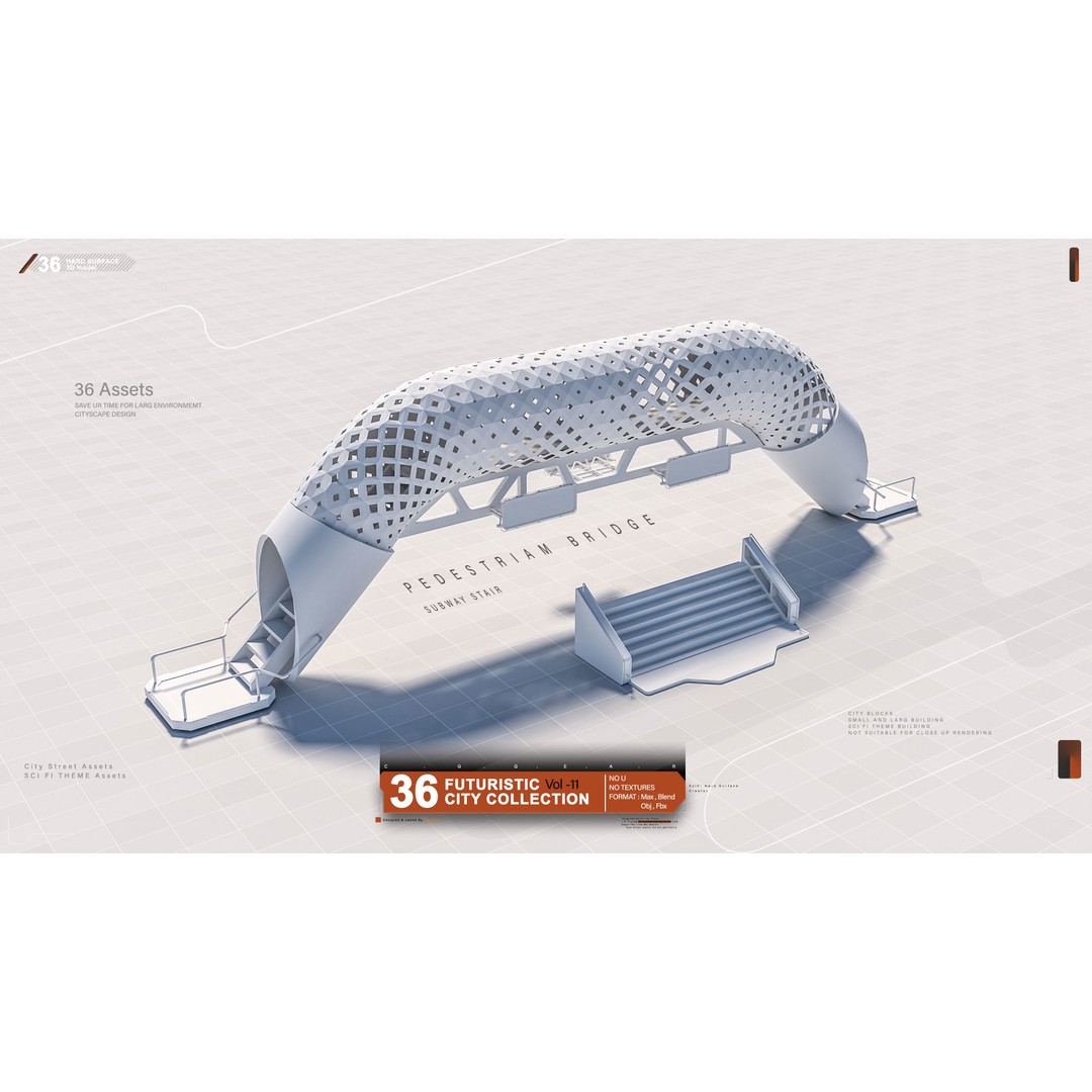 Futuristic Sci-Fi City Collection Vol 11 3D Model – Architectural Elements, FBX, OBJ - View 4