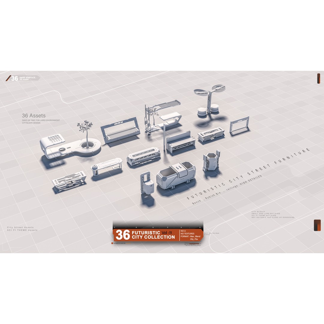 Futuristic Sci-Fi City Collection Vol 11 3D Model – Architectural Elements, FBX, OBJ - View 5