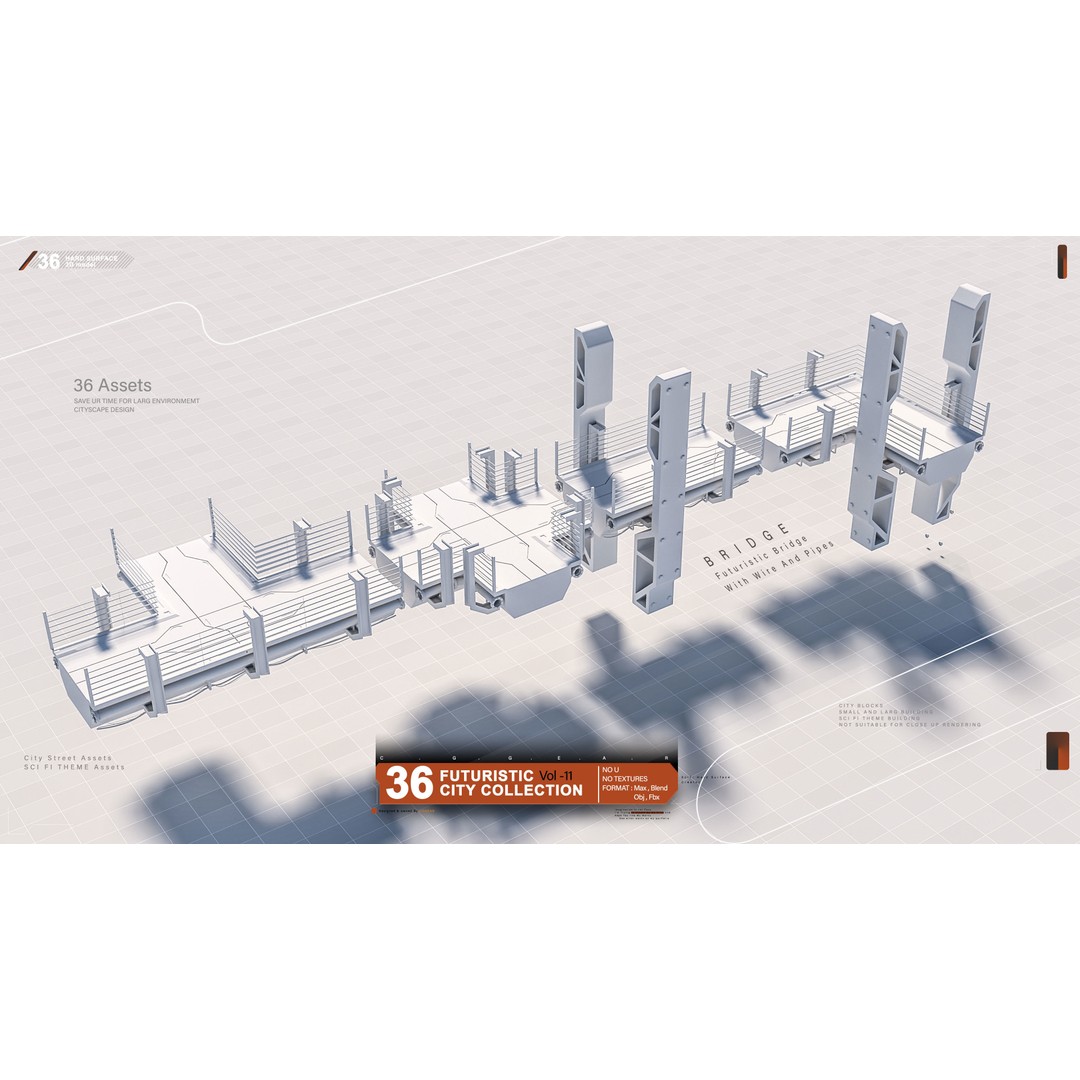 Futuristic Sci-Fi City Collection Vol 11 3D Model – Architectural Elements, FBX, OBJ - View 6