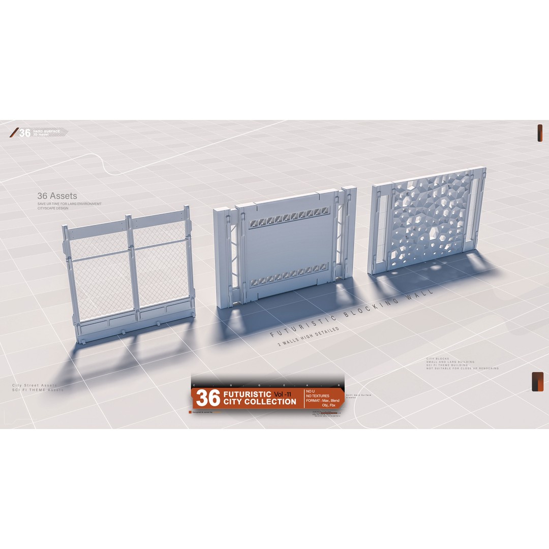 Futuristic Sci-Fi City Collection Vol 11 3D Model – Architectural Elements, FBX, OBJ - View 8