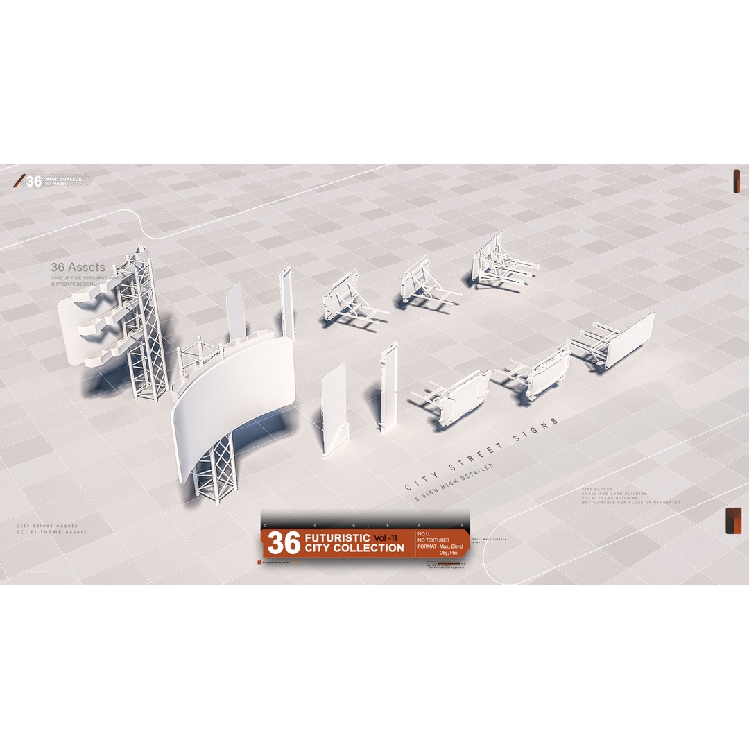 Futuristic Sci-Fi City Collection Vol 11 3D Model – Architectural Elements, FBX, OBJ - View 9