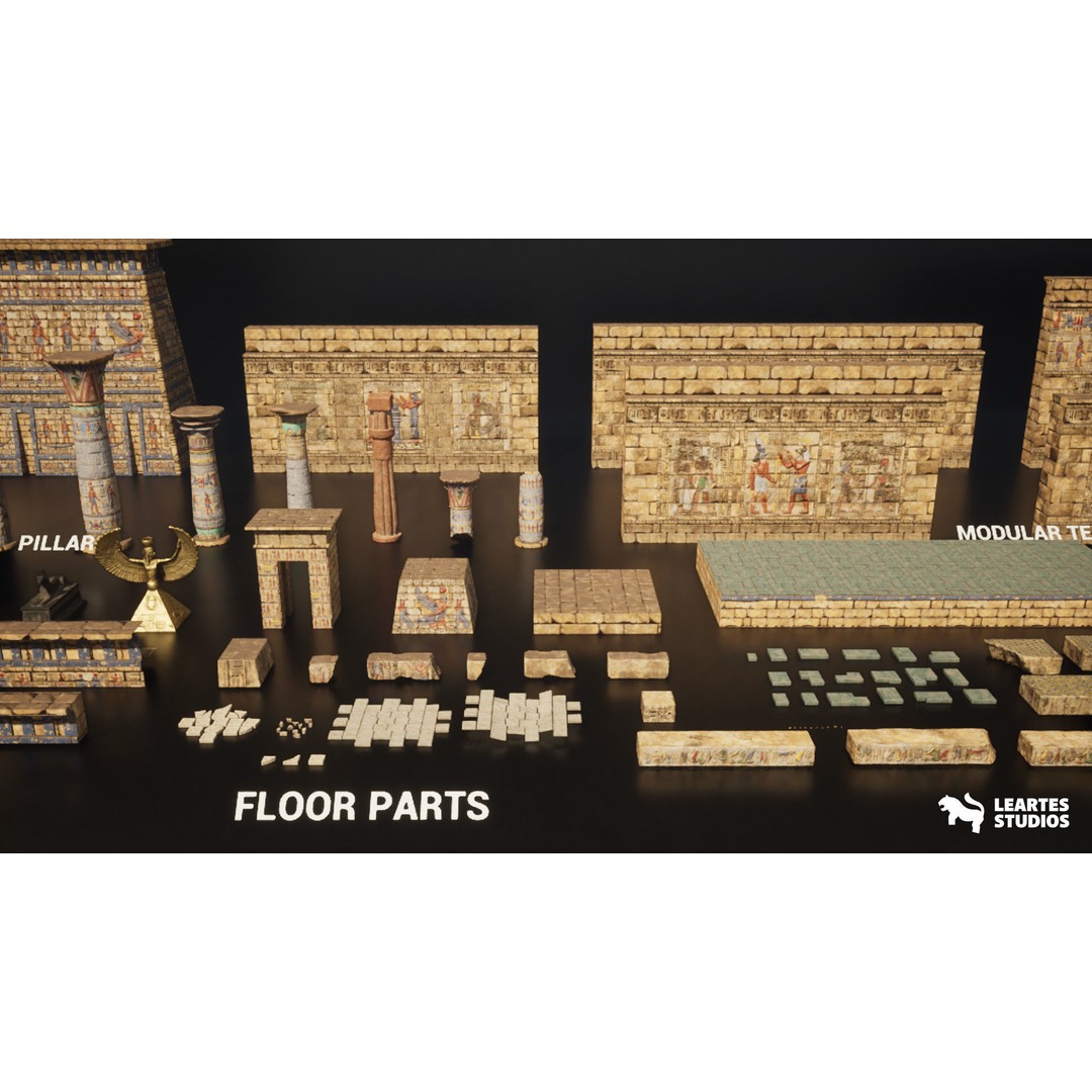 Egyptian Temple 3D Model – Low Poly Game Asset, FBX, PBR