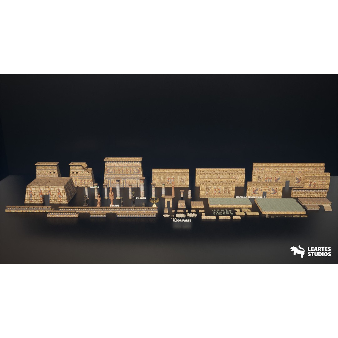 Egyptian Temple 3D Model – Low Poly Game Asset, FBX, PBR - View 28