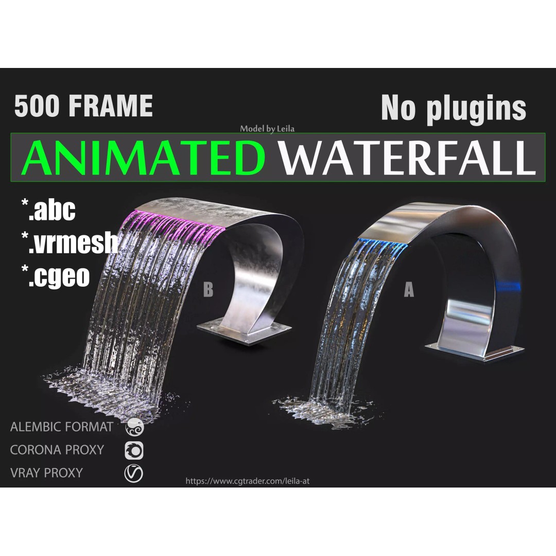 Waterfall 3D Model – Animated Pool Cascade, Alembic, FBX, OBJ - View 2