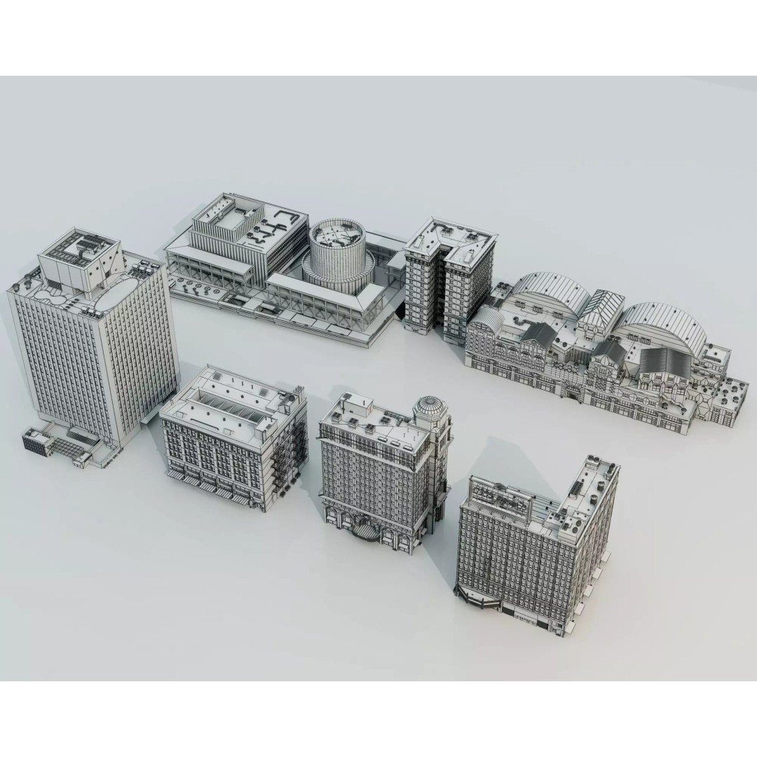 Commercial Office Building 3D Model – Low Poly Urban Architecture, FBX - View 10