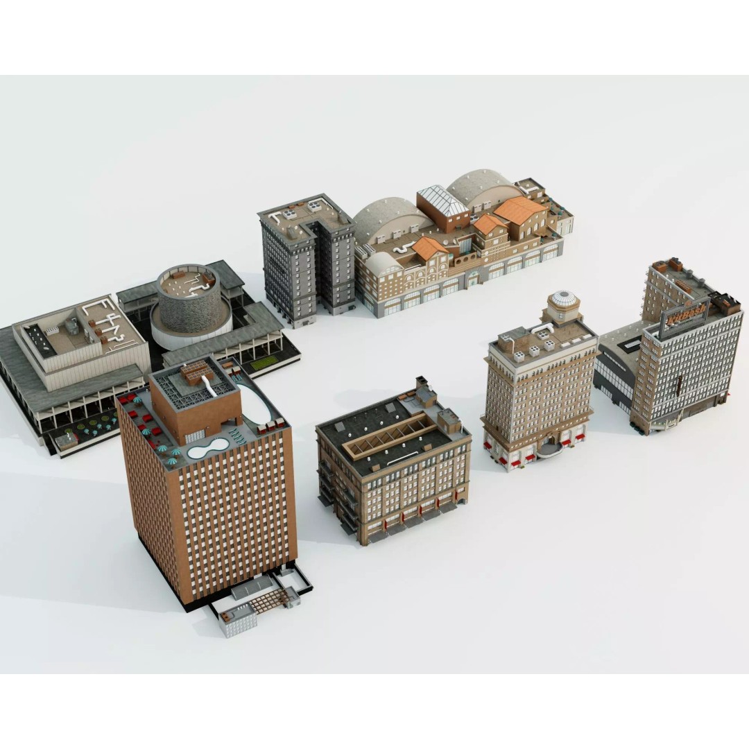 Commercial Office Building 3D Model – Low Poly Urban Architecture, FBX - View 3