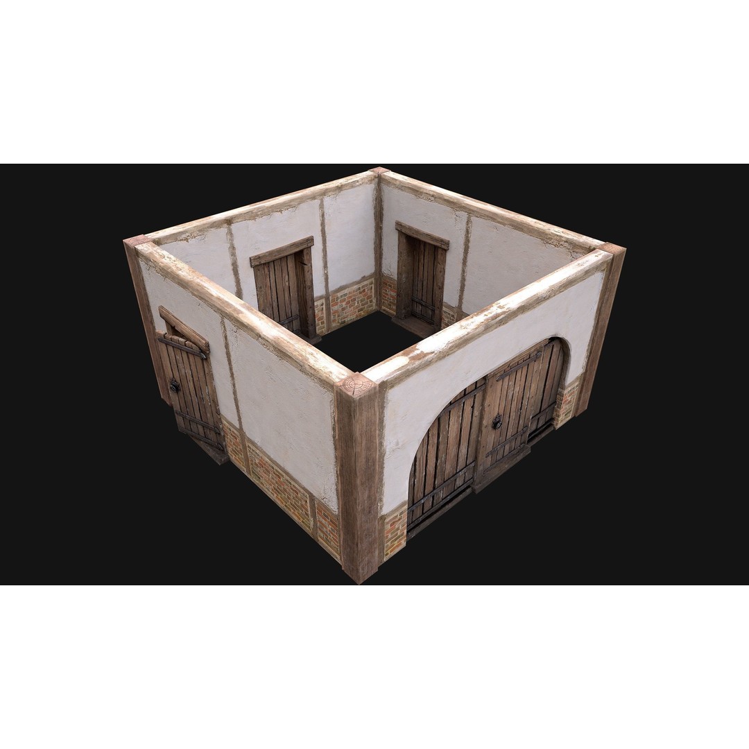 Medieval Doors and Walls 3D Model – Low Poly Game Asset, FBX - View 11