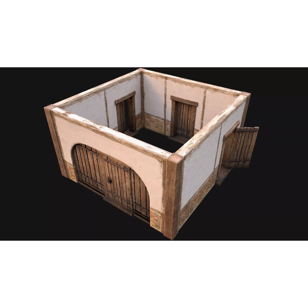 Medieval Doors and Walls 3D Model – Low Poly Game Asset, FBX - View 2