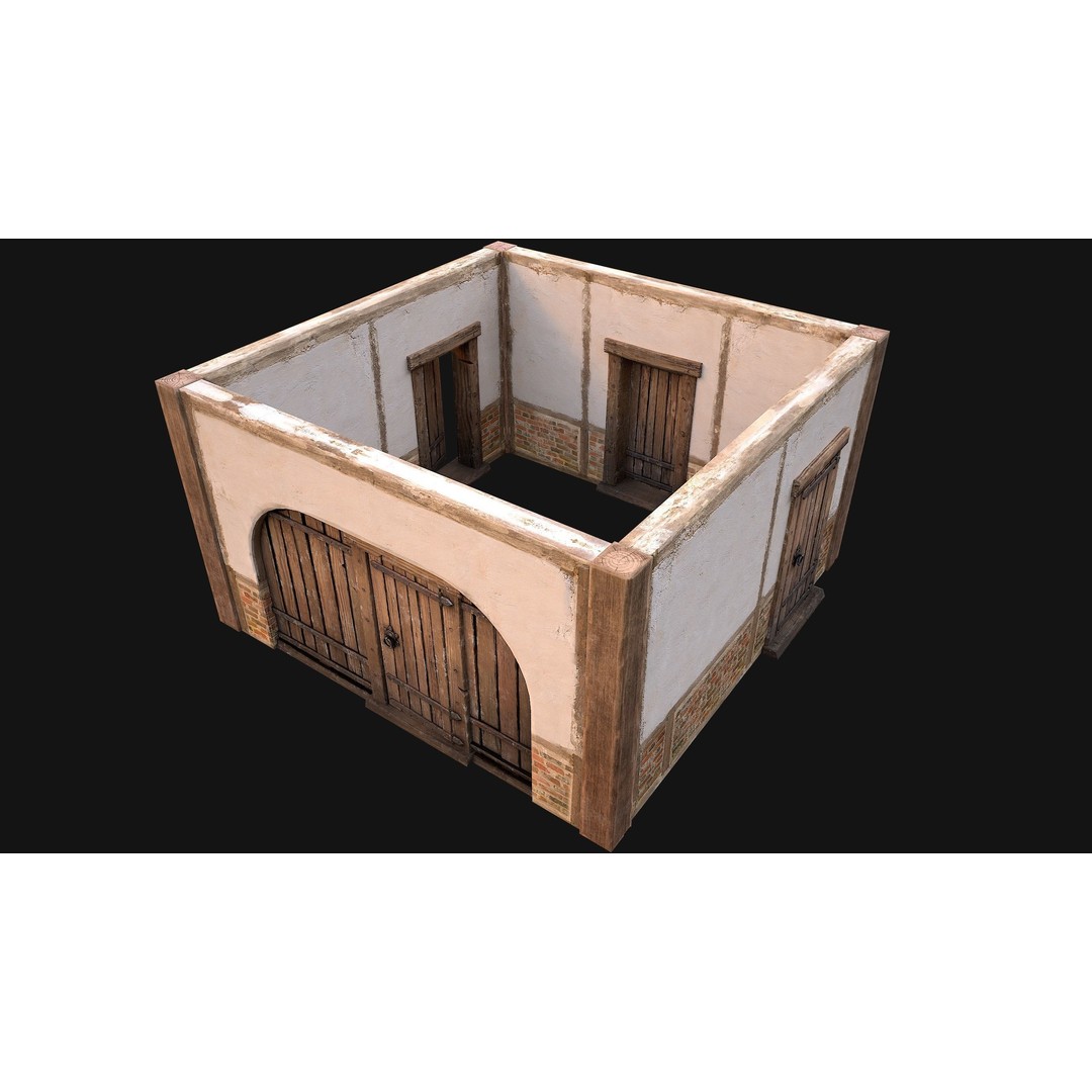 Medieval Doors and Walls 3D Model – Low Poly Game Asset, FBX - View 3