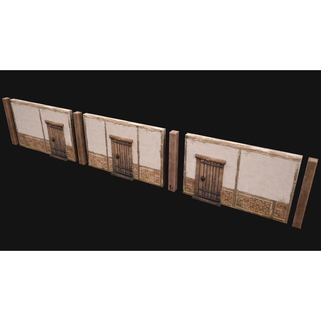 Medieval Doors and Walls 3D Model – Low Poly Game Asset, FBX - View 4