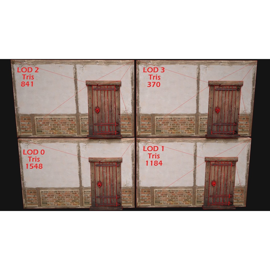 Medieval Doors and Walls 3D Model – Low Poly Game Asset, FBX - View 5