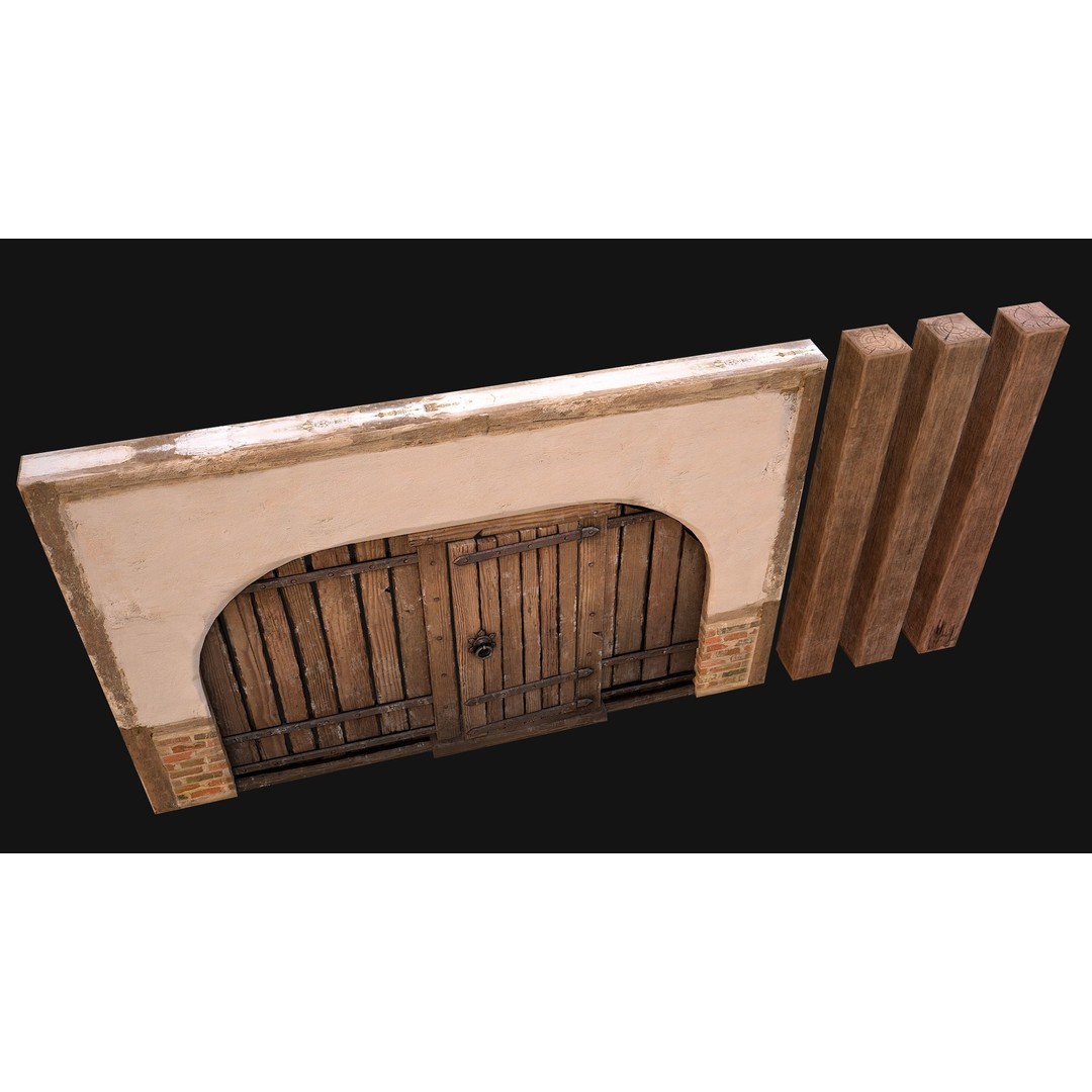 Medieval Doors and Walls 3D Model – Low Poly Game Asset, FBX - View 6