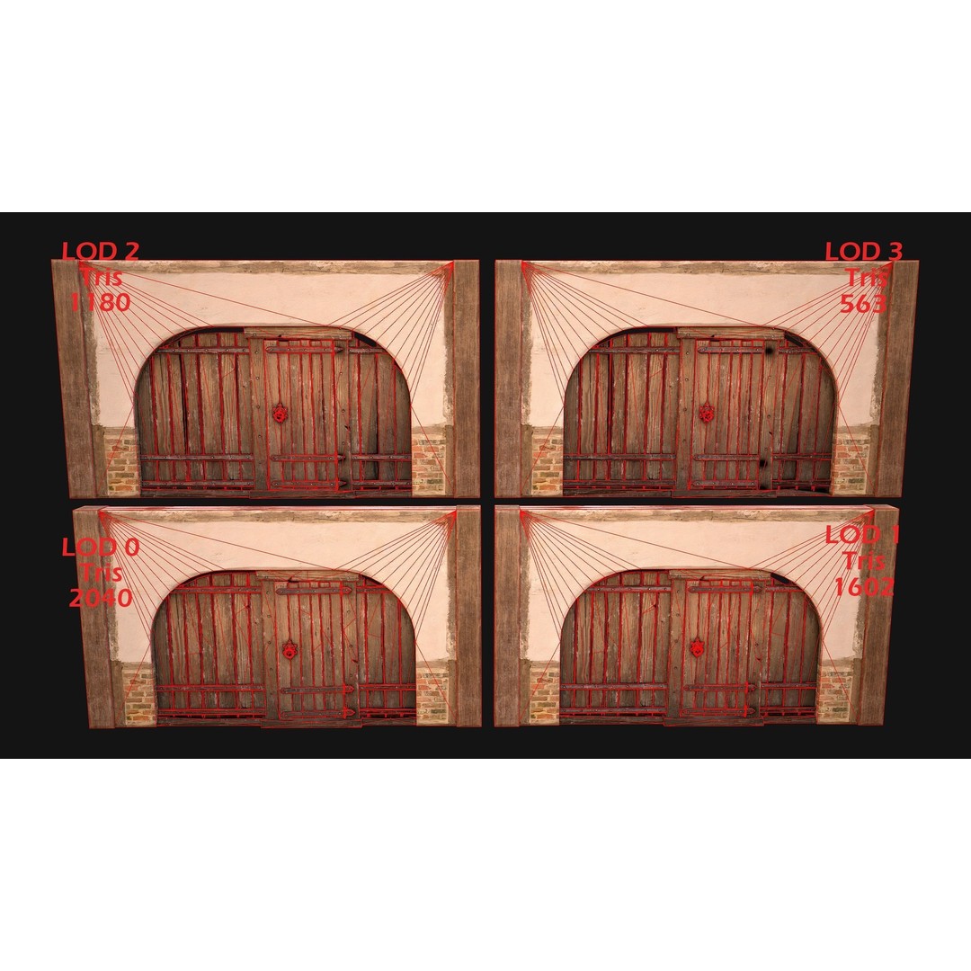 Medieval Doors and Walls 3D Model – Low Poly Game Asset, FBX - View 7