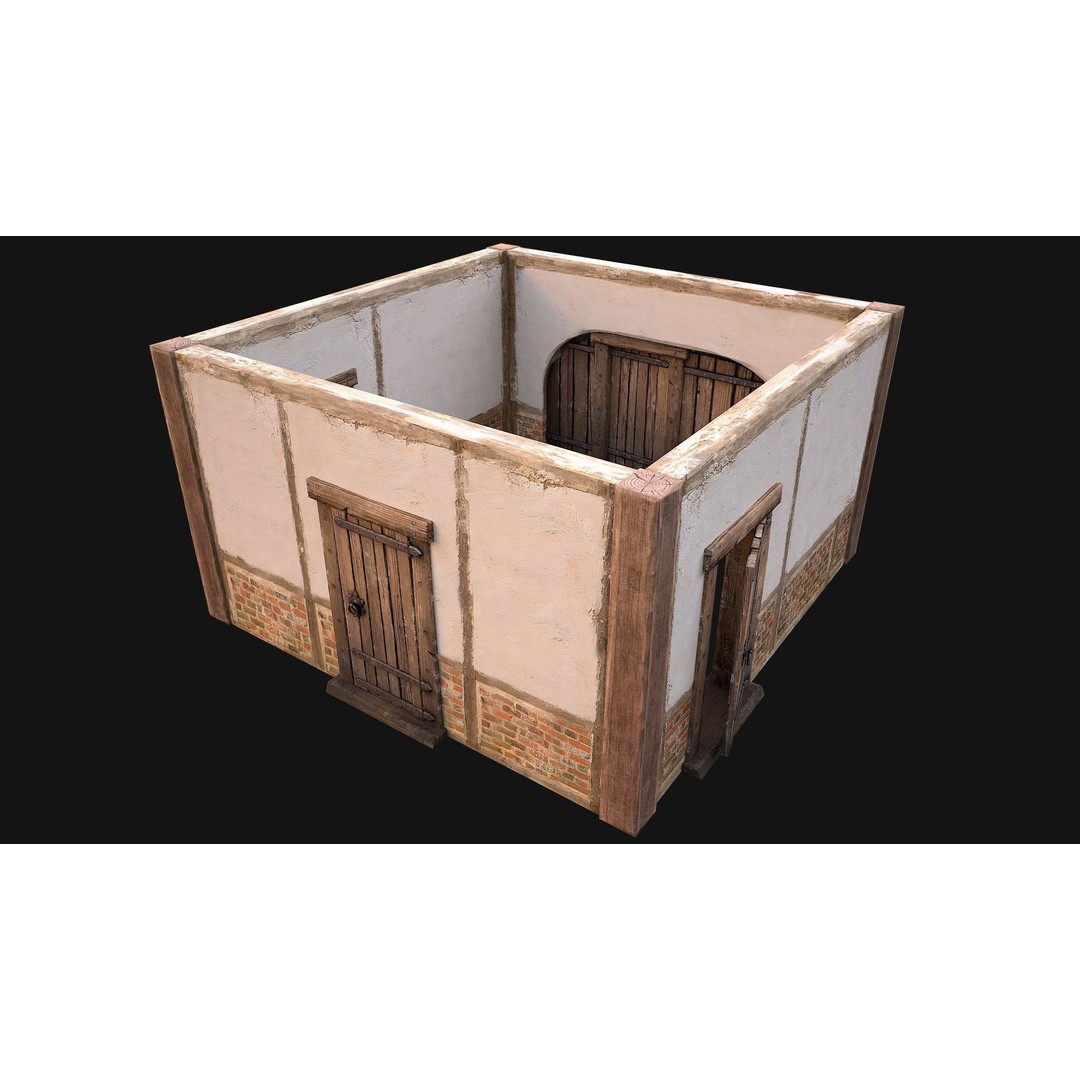 Medieval Doors and Walls 3D Model – Low Poly Game Asset, FBX - View 9