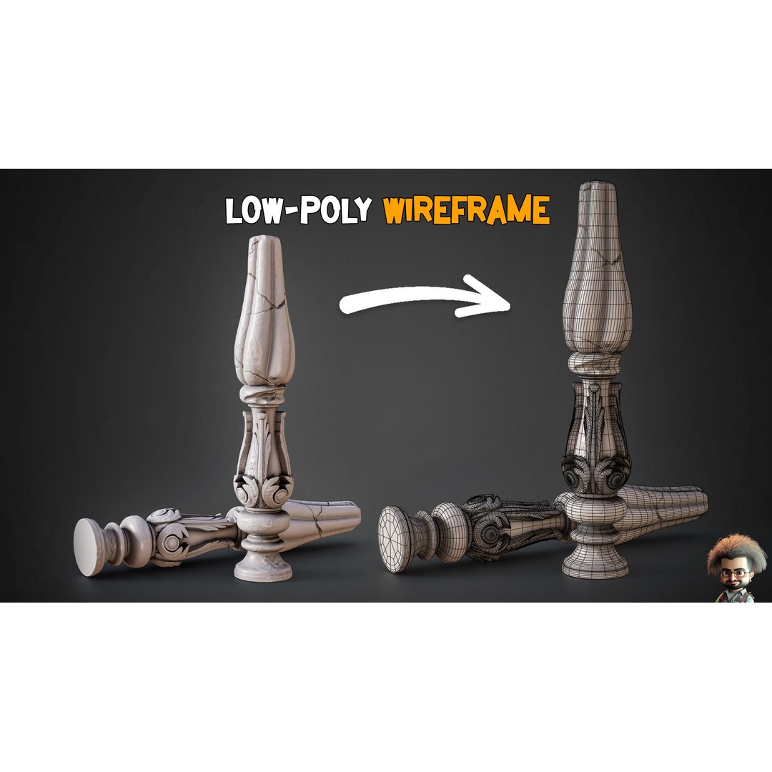 Damaged Columns 3D Model – Low Poly Game Asset with 4K Textures, FBX, OBJ