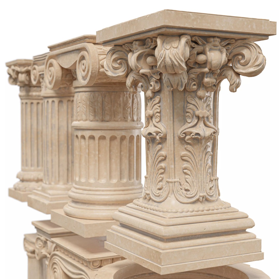 Classical Architectural Columns 3D Model – Doric, Ionic, Corinthian, FBX - View 4