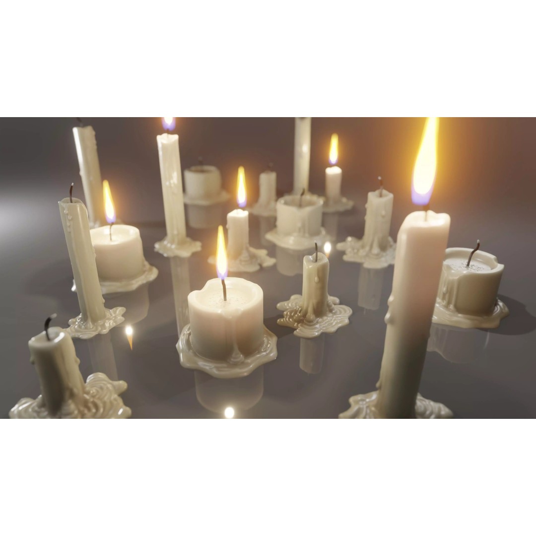 Candles 3D Model – Low Poly Game Asset with PBR Textures - View 2
